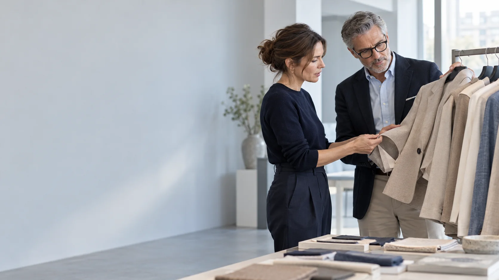 Two professionals discussing a collection. Illustrative AI-generated scene.